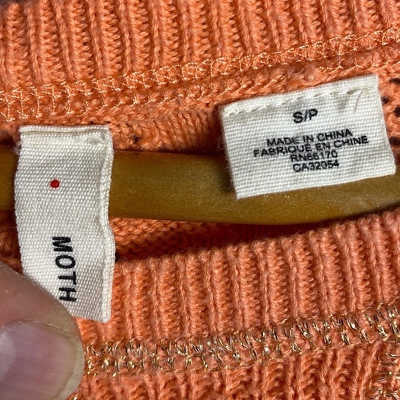 Anthropologie MOTH Women's‎ Peach Open Crochet Long Sleeve Lightweight Sweater S - Picture 2 of 11